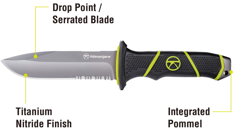 Kilimanjaro Gear Kibo Survival Fixed Blade Knife,4.75in, Black Handle, Black ComboEdge KJ910091