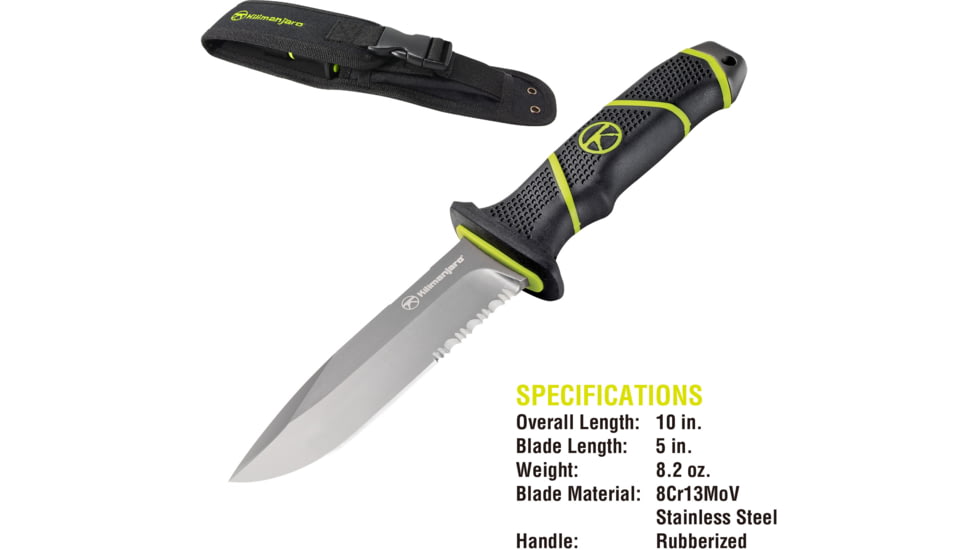 Kilimanjaro Gear Kibo Survival Fixed Blade Knife,4.75in, Black Handle, Black ComboEdge KJ910091