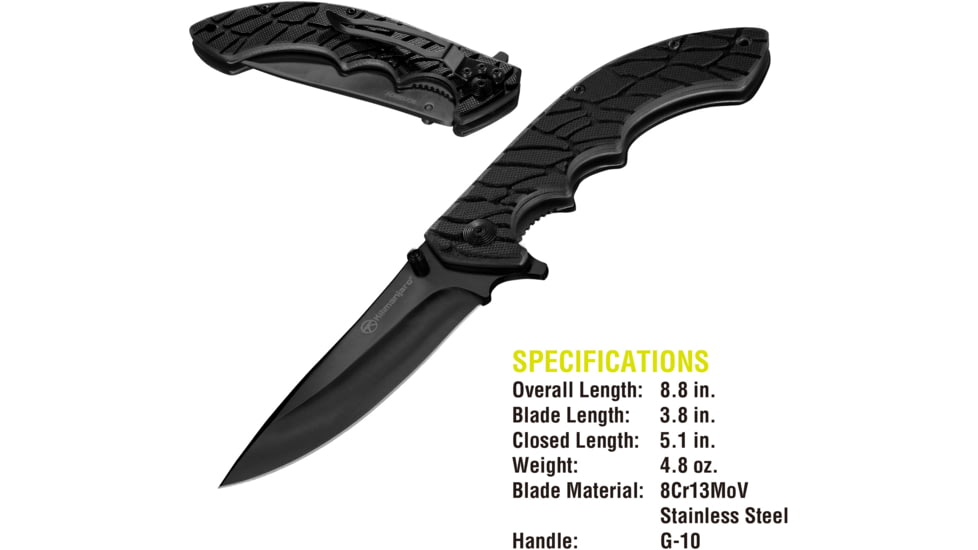 EDEMO Kilimanjaro Gear Makazi Folding Knife,3.8in, Black G10 Handle,Plain Black Blade KJ910083, EDEMO1