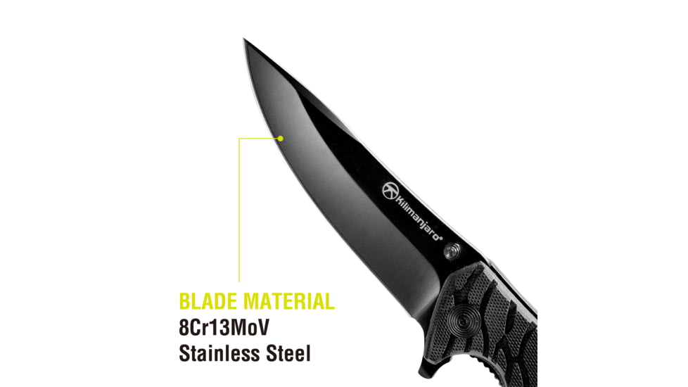 EDEMO Kilimanjaro Gear Makazi Folding Knife,3.8in, Black G10 Handle,Plain Black Blade KJ910083, EDEMO1