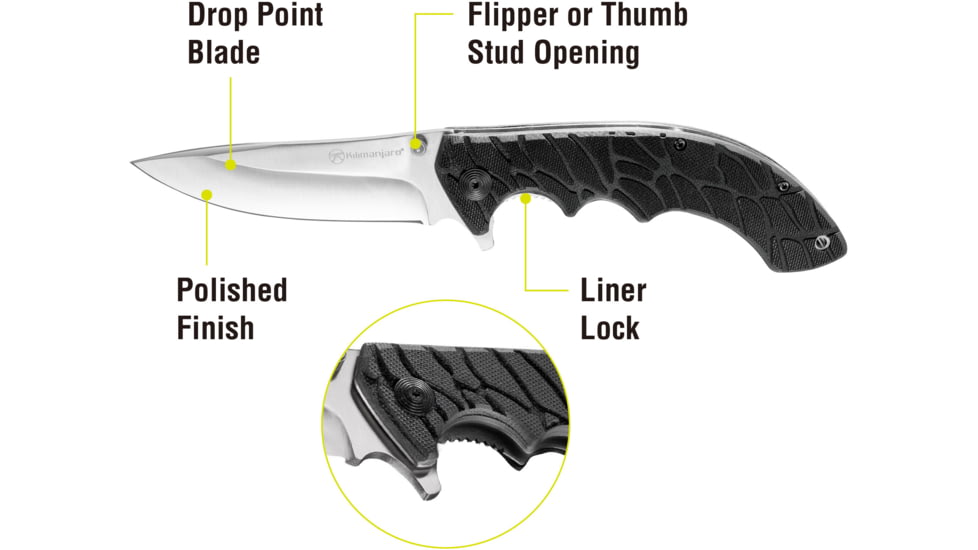 Kilimanjaro Gear Makazi Folding Knife,3.8in, Black G10 Handle,Plain Blade KJ910059