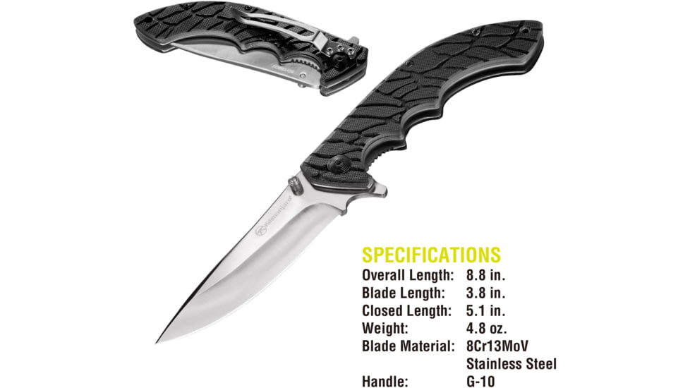 Kilimanjaro Gear Makazi Folding Knife,3.8in, Black G10 Handle,Plain Blade KJ910059