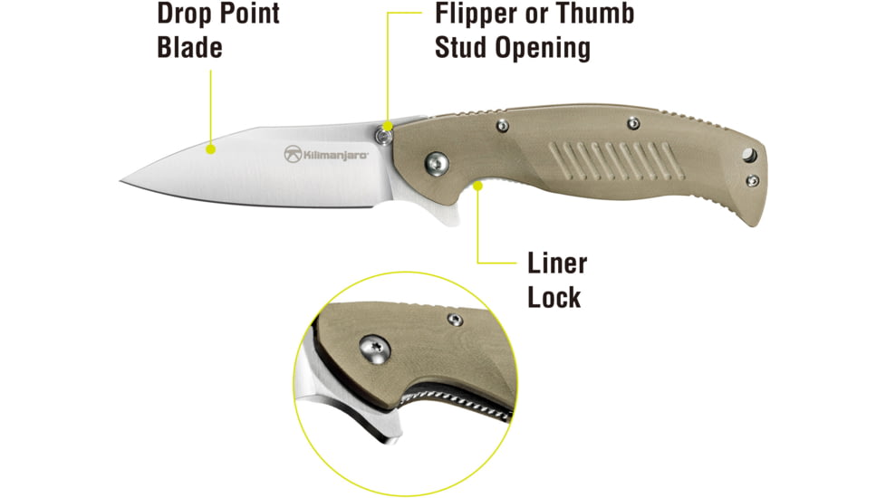 Kilimanjaro Gear Morsa Folding Knife,3.5in,Tan Wood Grain G10 Handle,Plain Blade KJ910027