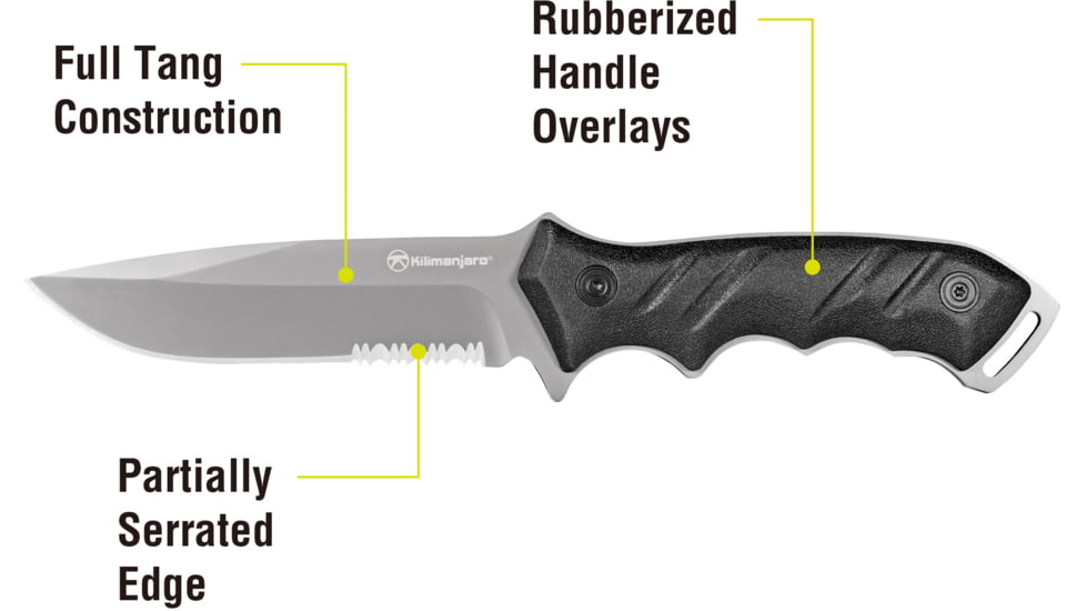 Kilimanjaro Gear Shira Survival Fixed Blade Knife,4.7in, Black Handle, Black ComboEdge Blade KJ910094