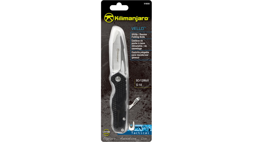 Kilimanjaro Gear Vello Folding Knife/Multi Tool,3.7in, Black G10 handle,Plain Blade KJ910036