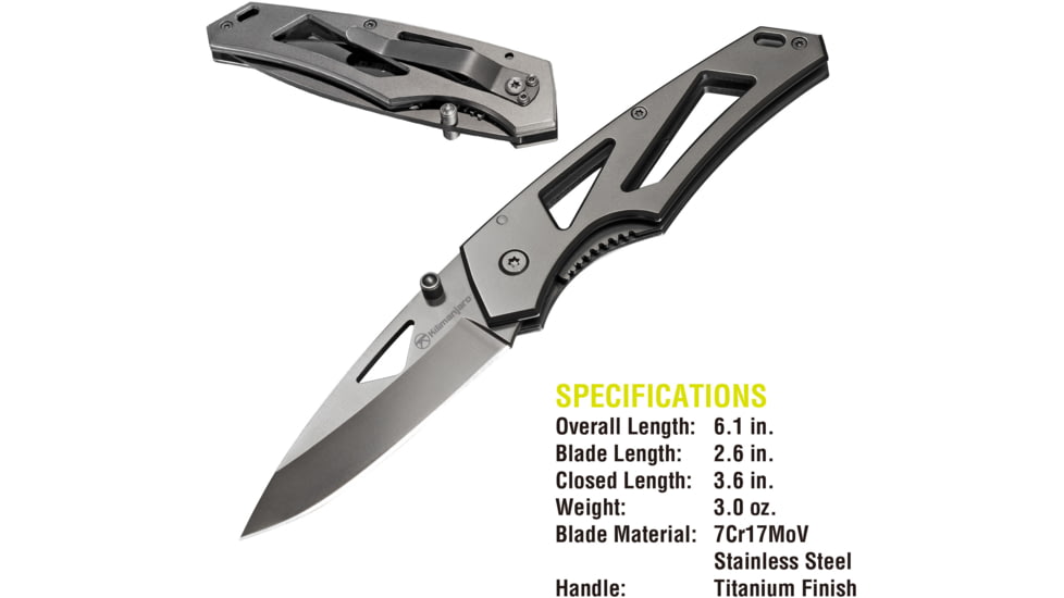 Kilimanjaro Gear Vertice Folding Knife,2.6in,Skeletonized Black Handle, Black Plain KJ910061