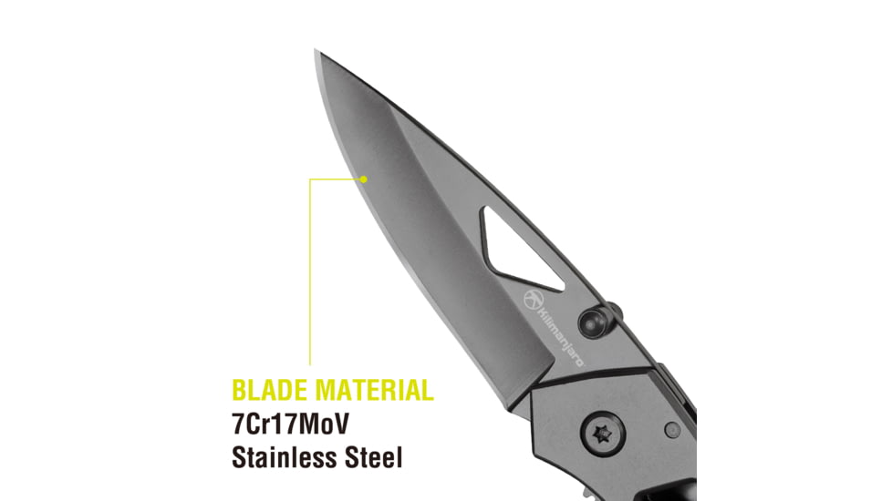 Kilimanjaro Gear Vertice Folding Knife,2.6in,Skeletonized Black Handle, Black Plain KJ910061