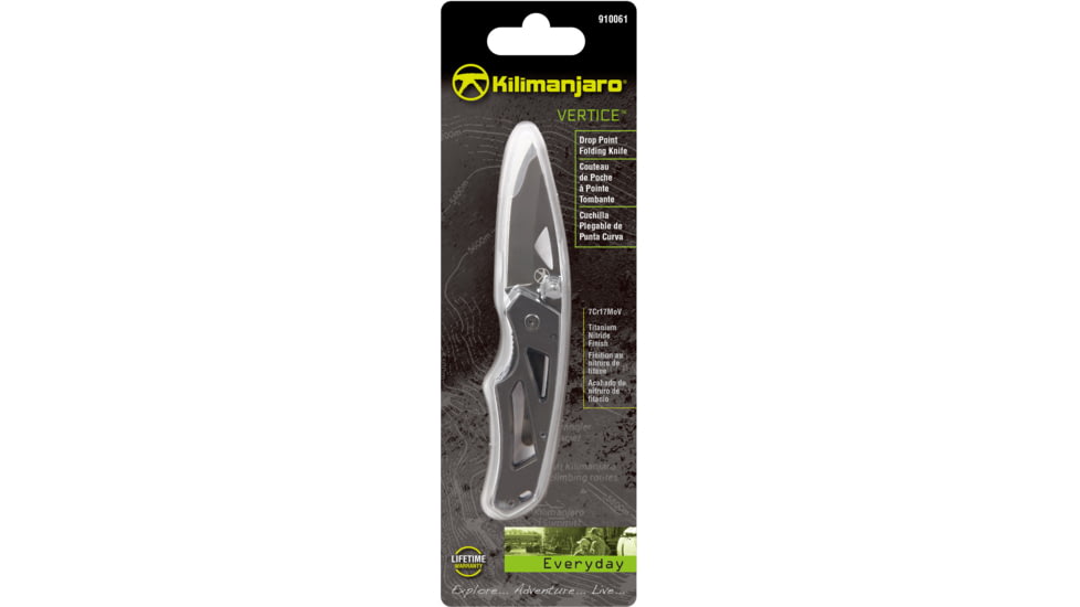 Kilimanjaro Gear Vertice Folding Knife,2.6in,Skeletonized Black Handle, Black Plain KJ910061