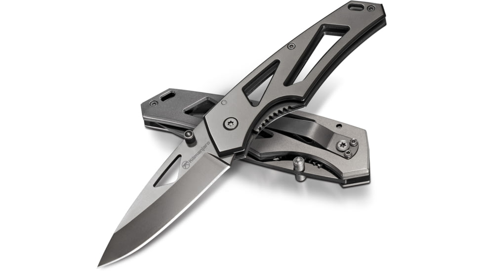 Kilimanjaro Gear Vertice Folding Knife,2.6in,Skeletonized Black Handle, Black Plain KJ910061