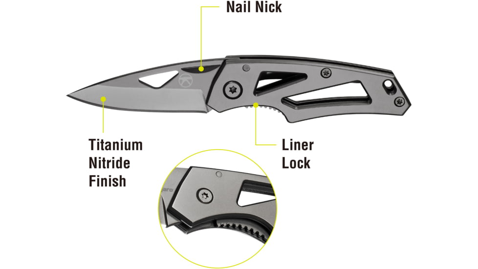 Kilimanjaro Gear Vertice Folding Knife,2.6in,Skeletonized Handle,Plain Blade KJ910062