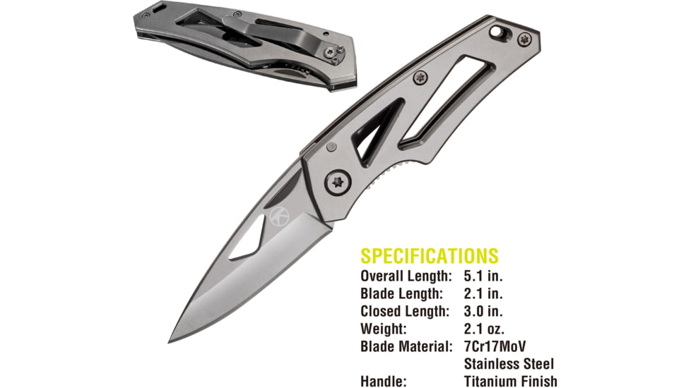 Kilimanjaro Gear Vertice Folding Knife,2.6in,Skeletonized Handle,Plain Blade KJ910062