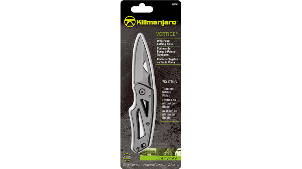 Kilimanjaro Gear Vertice Folding Knife,2.6in,Skeletonized Handle,Plain Blade KJ910062