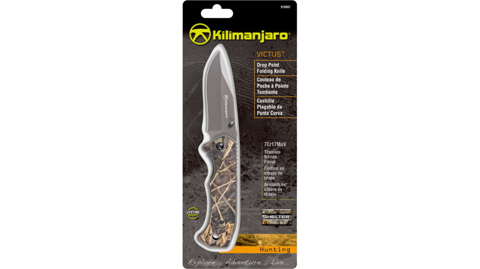 Kilimanjaro Gear Victus Folding Knife,3.5in,Camo Handle, Black Plain Edge KJ910087