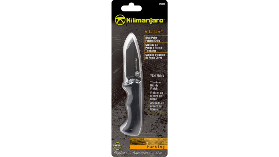 Kilimanjaro Gear Victus Folding Knife,3in, Black Handle, Black Plain Edge KJ910085