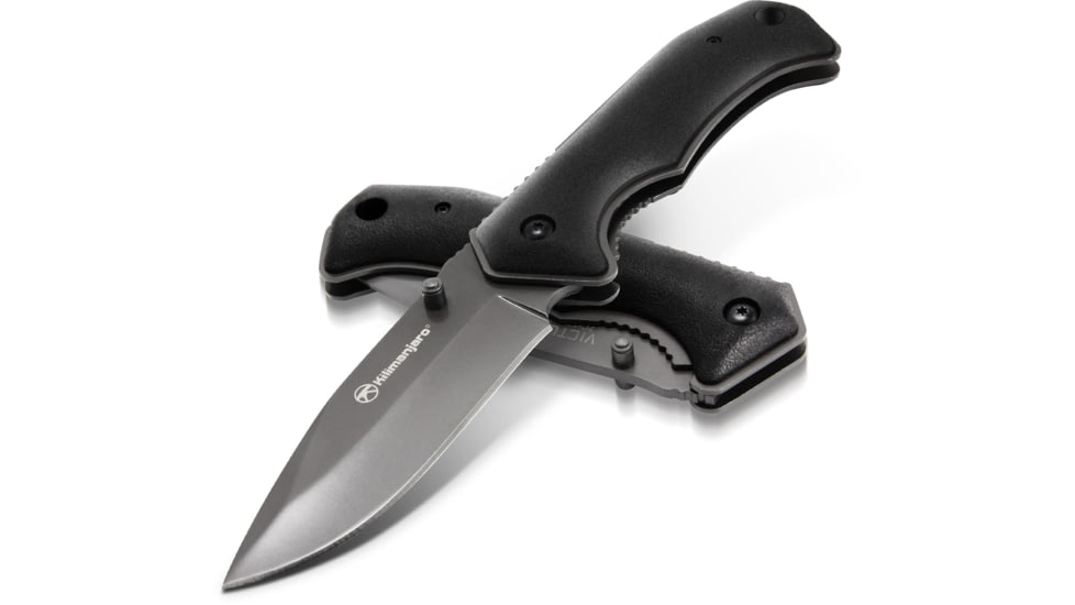 Kilimanjaro Gear Victus Folding Knife,3in, Black Handle, Black Plain Edge KJ910085