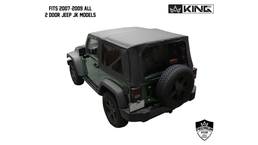 King 4WD Replacement Soft Top, Jeep Wrangler JK 2 Door 2007 - 2009, w/ Tinted Windows, Black Diamond, 14010335