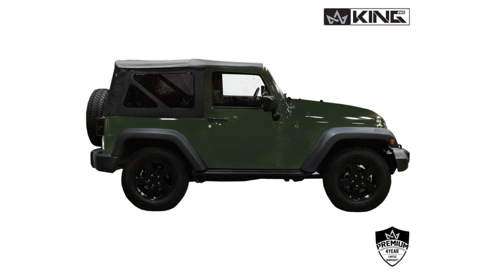 King 4WD Replacement Soft Top, Jeep Wrangler JK 2 Door 2007 - 2009, w/ Tinted Windows, Black Diamond, 14010335