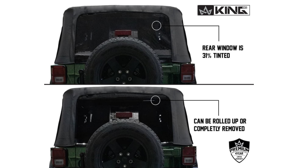 King 4WD Replacement Soft Top, Jeep Wrangler JK 2 Door 2007 - 2009, w/ Tinted Windows, Black Diamond, 14010335