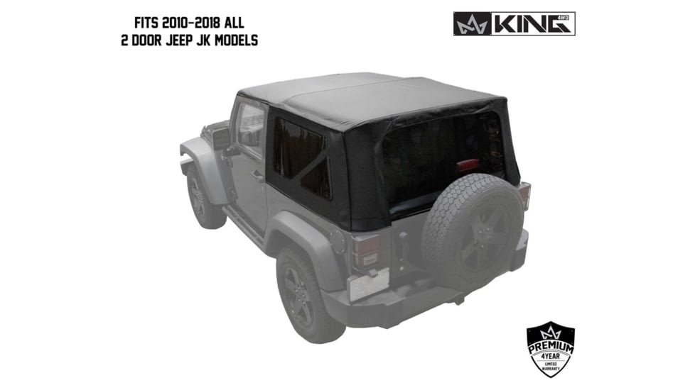 King 4WD Replacement Soft Top, Jeep Wrangler JK 2 Door 2010 - 2018, w/ Tinted Windows, Black Diamond, 14010535