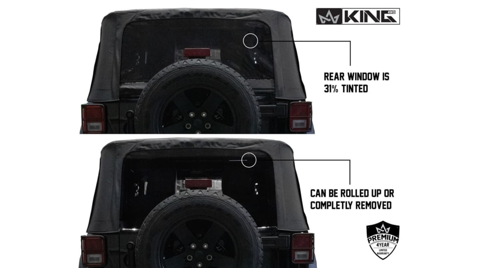 King 4WD Replacement Soft Top, Jeep Wrangler JK 2 Door 2010 - 2018, w/ Tinted Windows, Black Diamond, 14010535