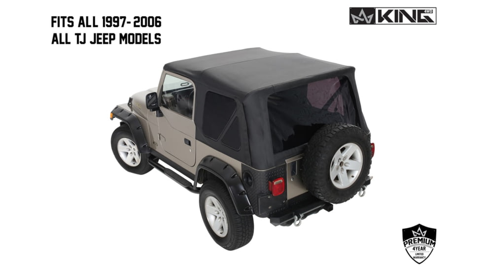 King 4WD Replacement Soft Top, Jeep Wrangler TJ 1997 - 2006, w/o Upper Doors, w/ Tinted Windows, Black Diamond, 14010235