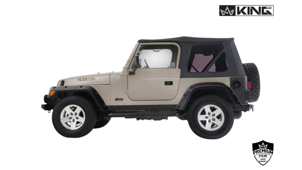 King 4WD Replacement Soft Top, Jeep Wrangler TJ 1997 - 2006, w/o Upper Doors, w/ Tinted Windows, Black Diamond, 14010235