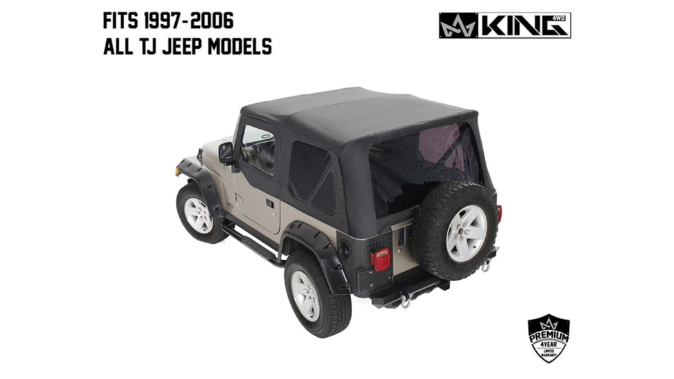 King 4WD Replacement Soft Top, Jeep Wrangler TJ 1997 - 2006, w/ Upper Doors, Tinted Windows, Black Diamond, 14010135