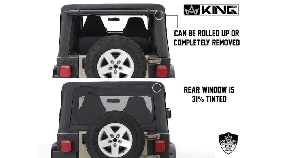 King 4WD Replacement Soft Top, Jeep Wrangler TJ 1997 - 2006, w/ Upper Doors, Tinted Windows, Black Diamond, 14010135