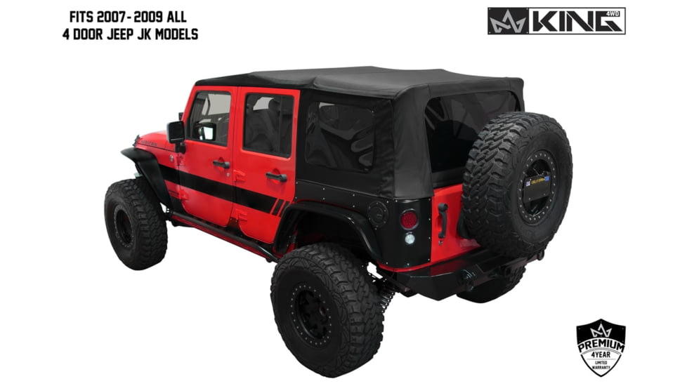 King 4WD Replacement Soft Top, Jeep Wrangler Unlimited JK 4 Door 2007 - 2009, w/ Tinted Windows, Black Diamond, 14010435