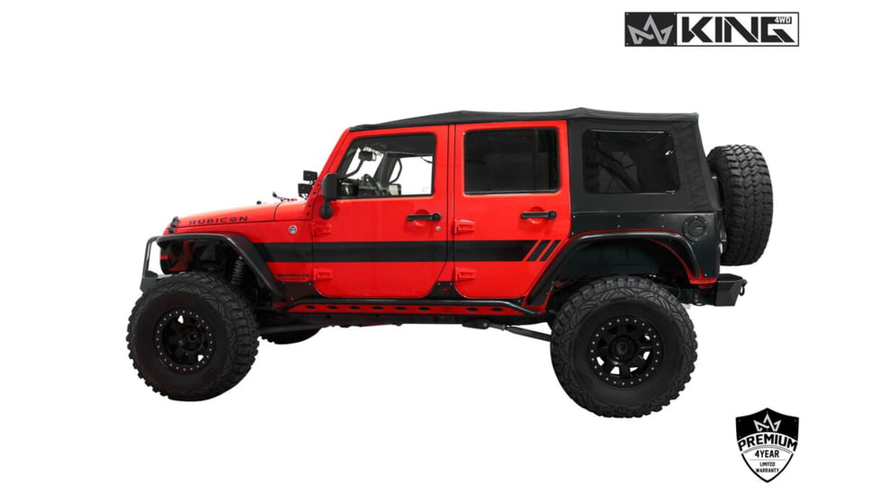 King 4WD Replacement Soft Top, Jeep Wrangler Unlimited JK 4 Door 2007 - 2009, w/ Tinted Windows, Black Diamond, 14010435