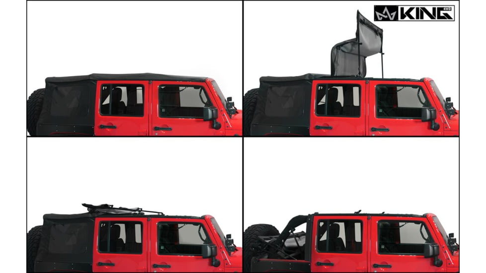 King 4WD Replacement Soft Top, Jeep Wrangler Unlimited JK 4 Door 2007 - 2009, w/ Tinted Windows, Black Diamond, 14010435