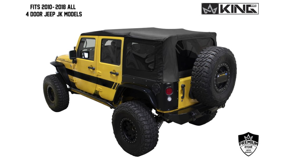 King 4WD Replacement Soft Top, Jeep Wrangler Unlimited JK 4 Door 2010 - 2018, w/ Tinted Windows, Black Diamond, 14010635