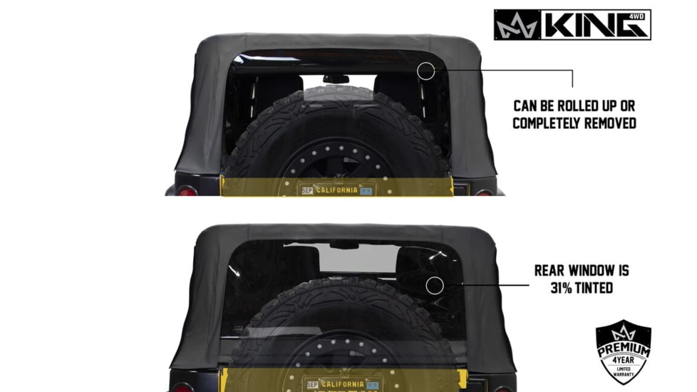 King 4WD Replacement Soft Top, Jeep Wrangler Unlimited JK 4 Door 2010 - 2018, w/ Tinted Windows, Black Diamond, 14010635