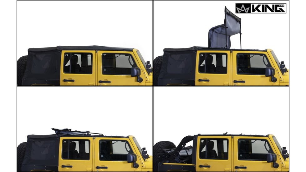 King 4WD Replacement Soft Top, Jeep Wrangler Unlimited JK 4 Door 2010 - 2018, w/ Tinted Windows, Black Diamond, 14010635