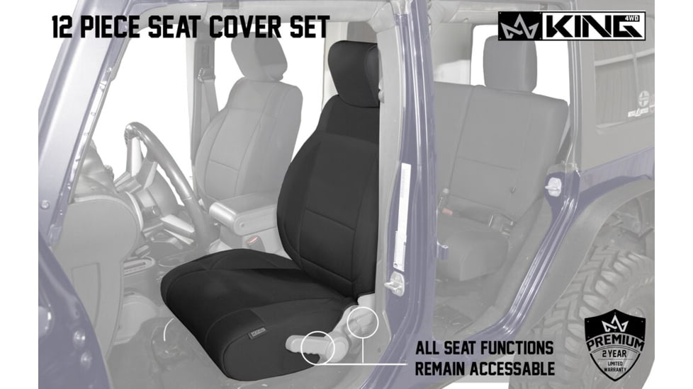 King 4WD Seat Covers, Jeep Wrangler Unlimited JK 4 Door 2007, Neoprene, Black/Black, 11010501