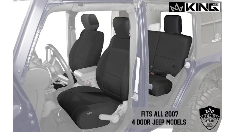 King 4WD Seat Covers, Jeep Wrangler Unlimited JK 4 Door 2007, Neoprene, Black/Black, 11010501