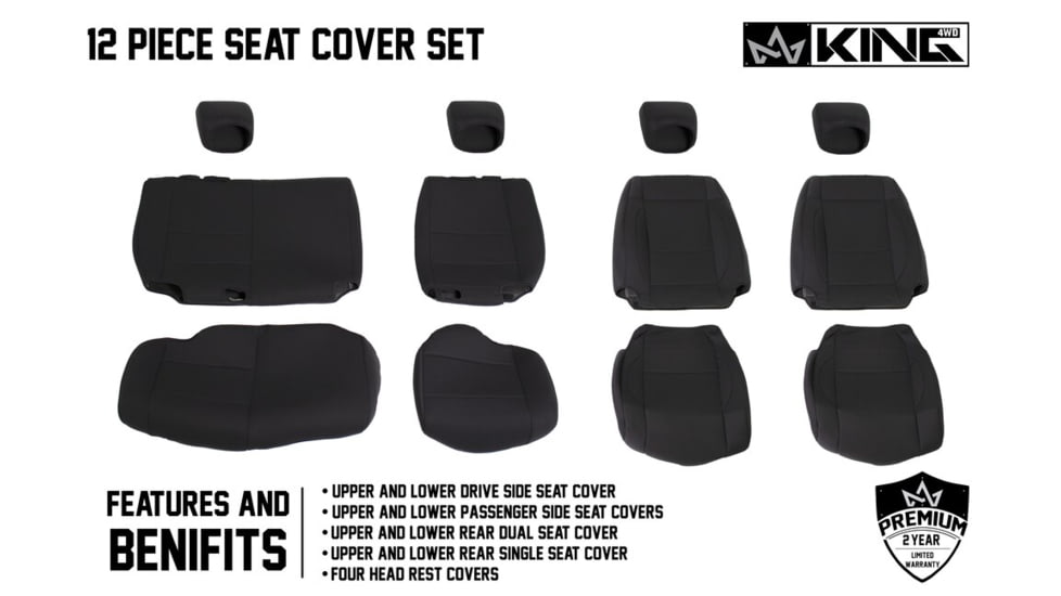King 4WD Seat Covers, Jeep Wrangler Unlimited JK 4 Door 2007, Neoprene, Black/Black, 11010501