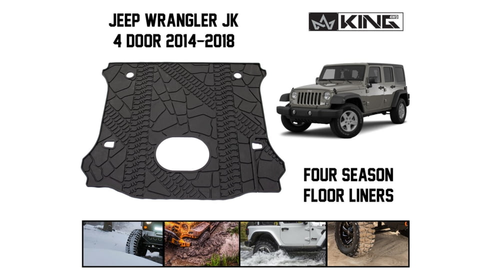 King 4WD TPE Form Fitting Cargo Liners, Jeep Wrangler Unlimited JK 4 Door 2015 - 2018, 1-Piece, Sub Woofer Cut, Black, 28020301