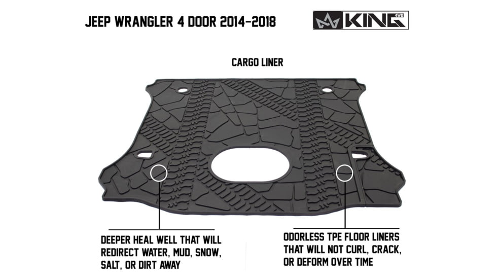 King 4WD TPE Form Fitting Cargo Liners, Jeep Wrangler Unlimited JK 4 Door 2015 - 2018, 1-Piece, Sub Woofer Cut, Black, 28020301