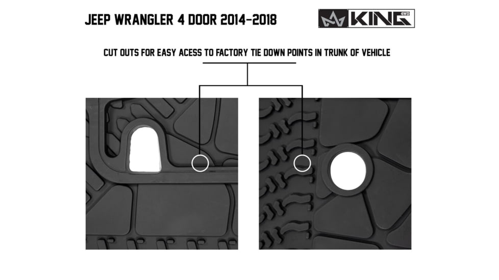 King 4WD TPE Form Fitting Cargo Liners, Jeep Wrangler Unlimited JK 4 Door 2015 - 2018, 1-Piece, Sub Woofer Cut, Black, 28020301