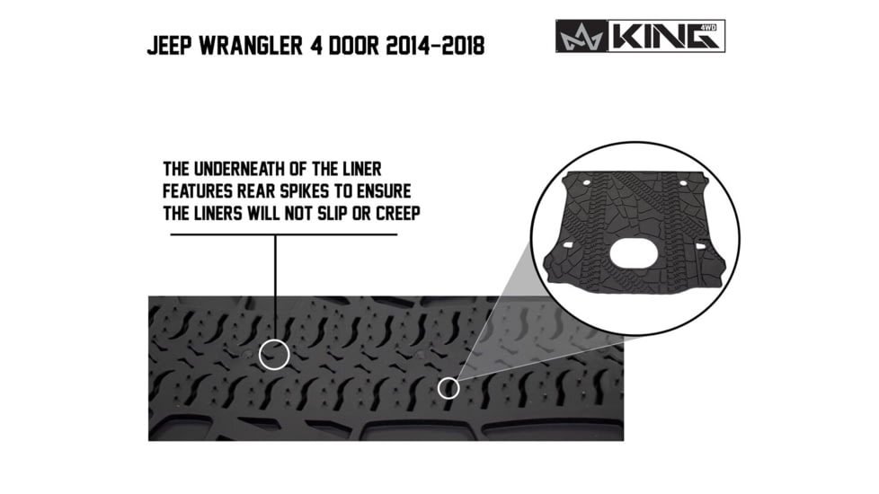 King 4WD TPE Form Fitting Cargo Liners, Jeep Wrangler Unlimited JK 4 Door 2015 - 2018, 1-Piece, Sub Woofer Cut, Black, 28020301