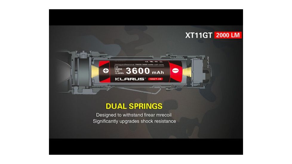 Klarus XT11GT Rechargeable Tactical Flashlight - 2000 Lumens, Black, KLARUS-XT11GT