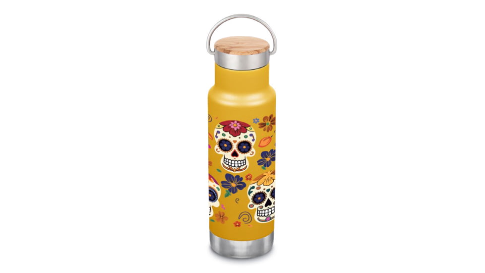 Klean Kanteen 12oz Insulated Classic Bottle w/ Bamboo Cap, Skulls, 1010923