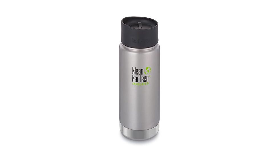 Klean Kanteen Insulated Wide W/ Caf Cap 2, 16oz, Stainless, Silver, 18/8 Stainless Steel, Polyprop, KK-43755