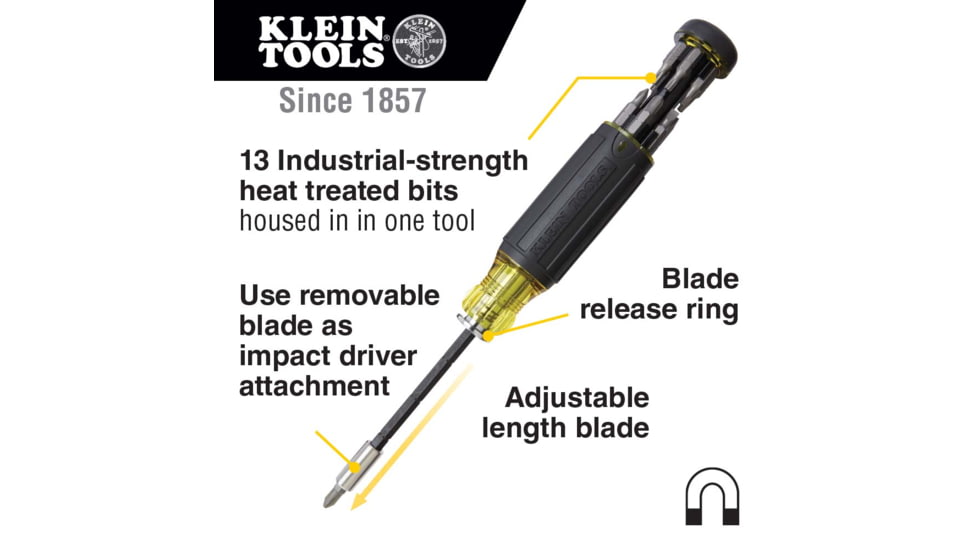 Klein Tools 14in1 Multi-Bit Adjustable Length Screwdriver, Black/Yellow, 32303