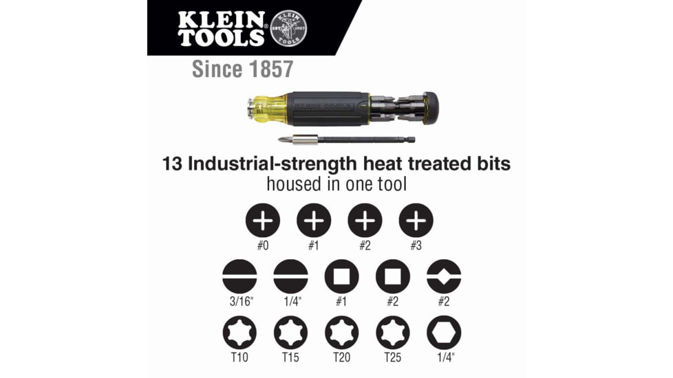Klein Tools 14in1 Multi-Bit Adjustable Length Screwdriver, Black/Yellow, 32303