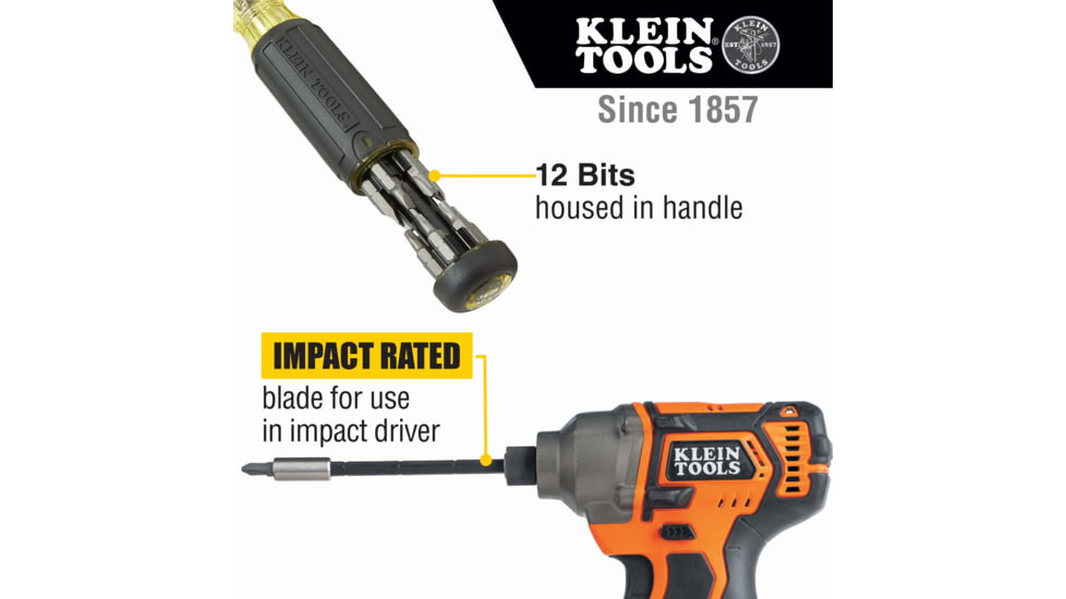 Klein Tools 14in1 Multi-Bit Adjustable Length Screwdriver, Black/Yellow, 32303