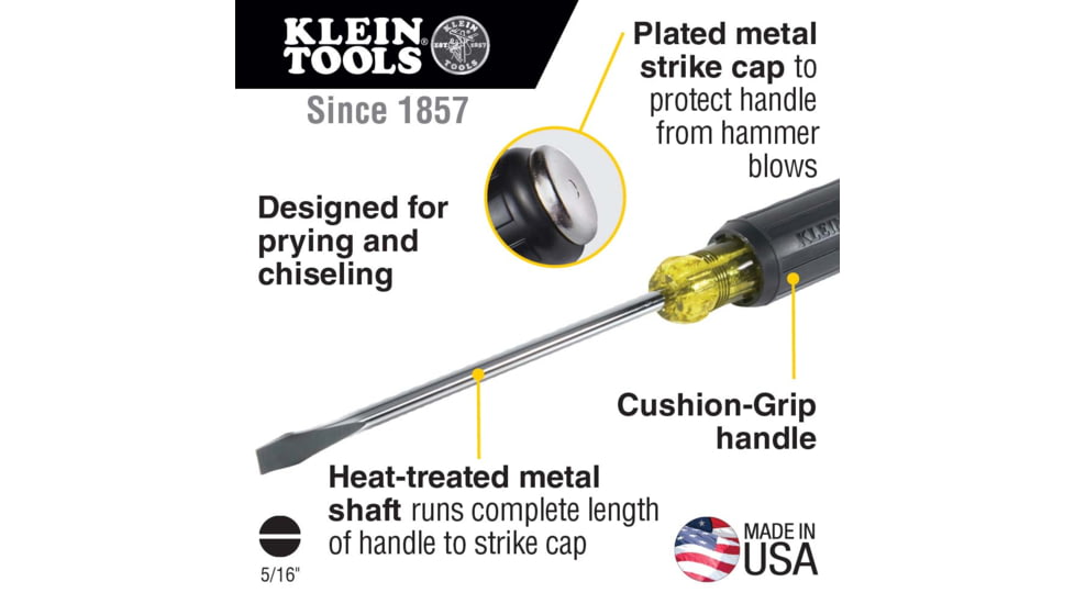 Klein Tools 5/16In Keystone Demolition Driver, 7In Shank, Yellow/Black, 602-7DD