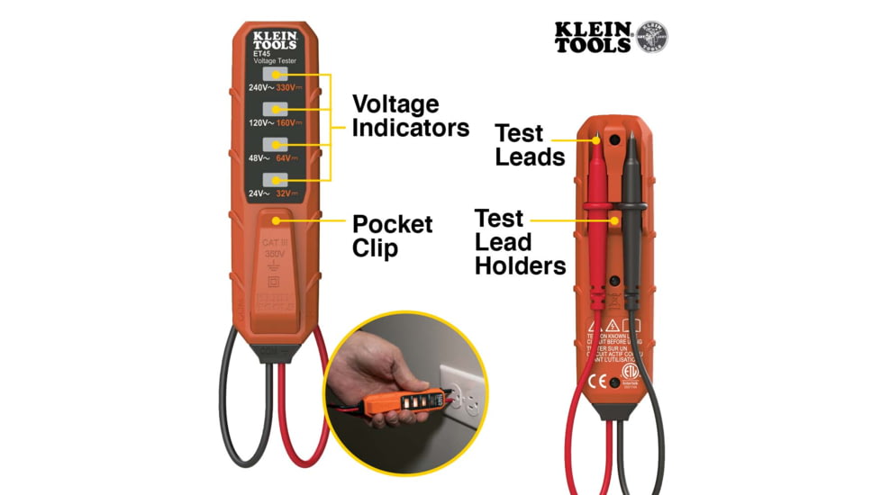 Klein Tools AC/DC Voltage Tester, Orange/Black, ET45