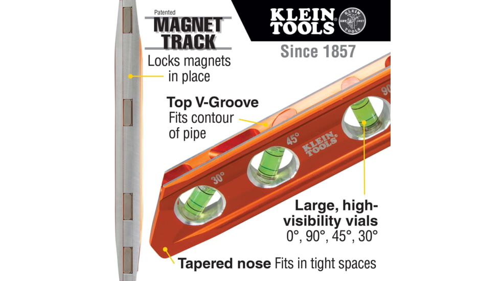 Klein Tools ACCU-BEND Level, 4 Vial, Orange, 935AB4V